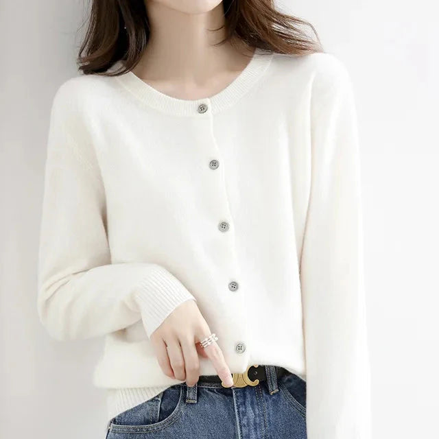 Women’s Button Front Knit Cardigan – Long Sleeve Crew Neck Sweater
