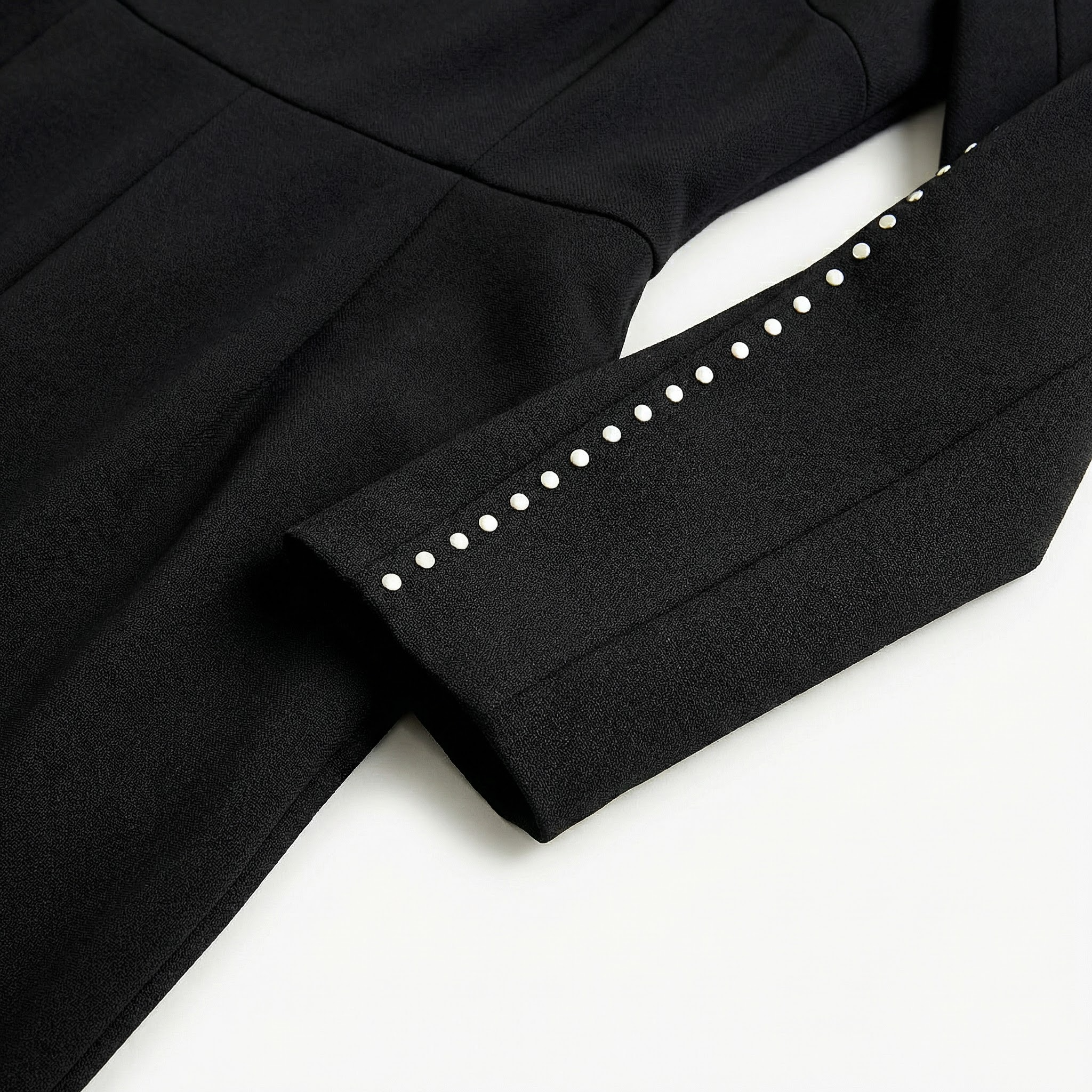 Women’s Elegant Bodycon Dress – 3/4 Sleeve Pearl Trim Slim Fit Midi Dress