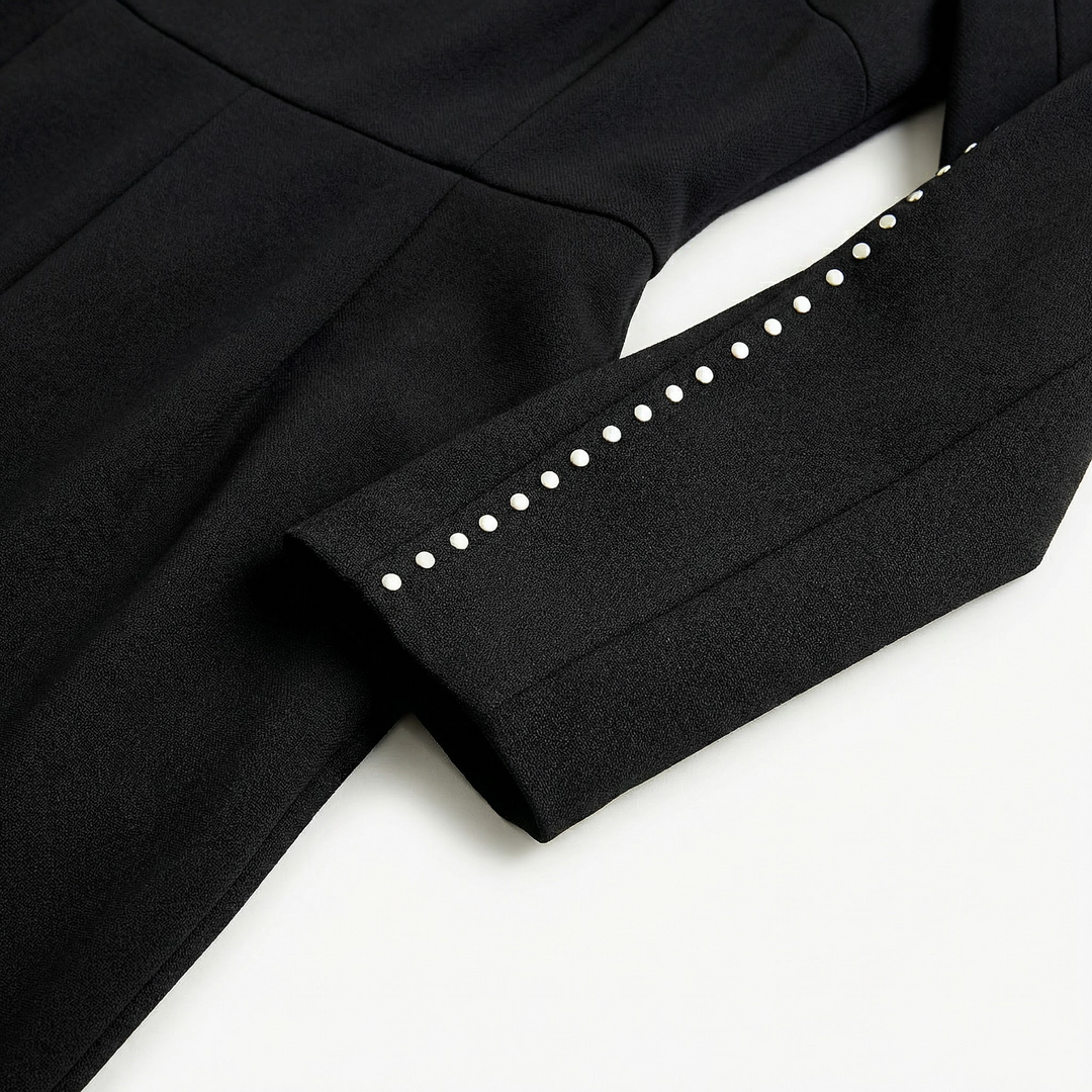Women’s Elegant Bodycon Dress – 3/4 Sleeve Pearl Trim Slim Fit Midi Dress