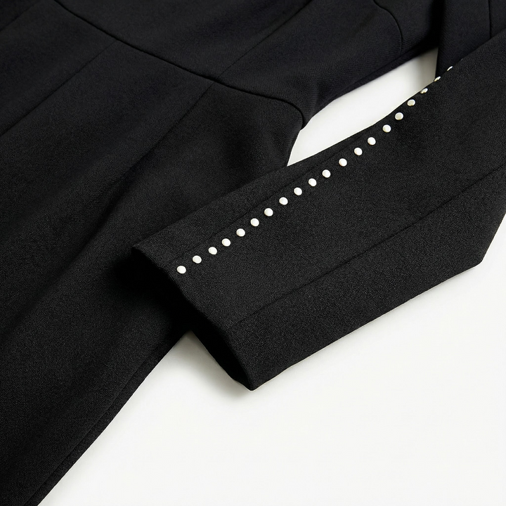 Women’s Elegant Bodycon Dress – 3/4 Sleeve Pearl Trim Slim Fit Midi Dress