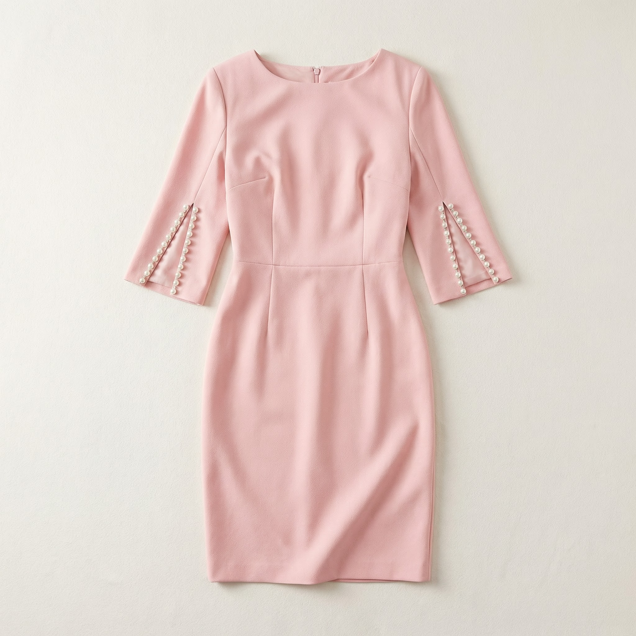 Women’s Elegant Bodycon Dress – 3/4 Sleeve Pearl Trim Slim Fit Midi Dress