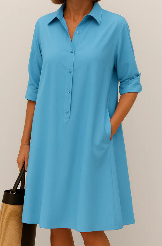 Women’s Floral Print Shirt Dress – Long Sleeve Button-Down Casual Midi Dress