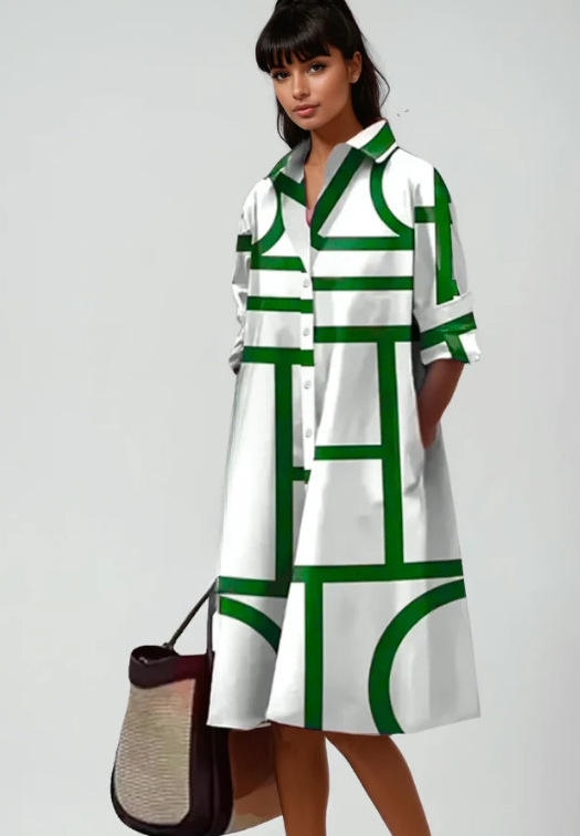 Women’s Floral Print Shirt Dress – Long Sleeve Button-Down Casual Midi Dress