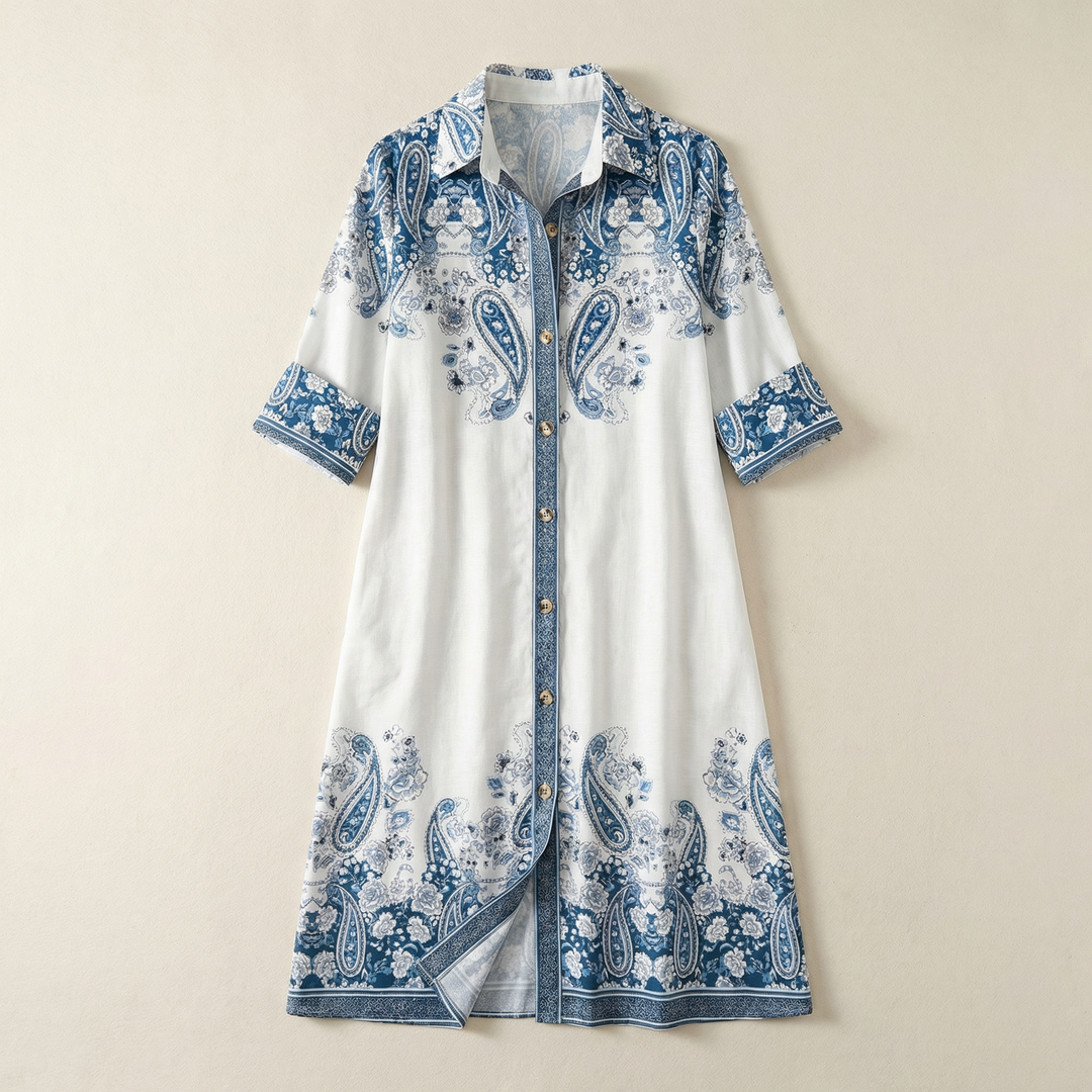 Women’s Floral Print Shirt Dress – Long Sleeve Button-Down Casual Midi Dress