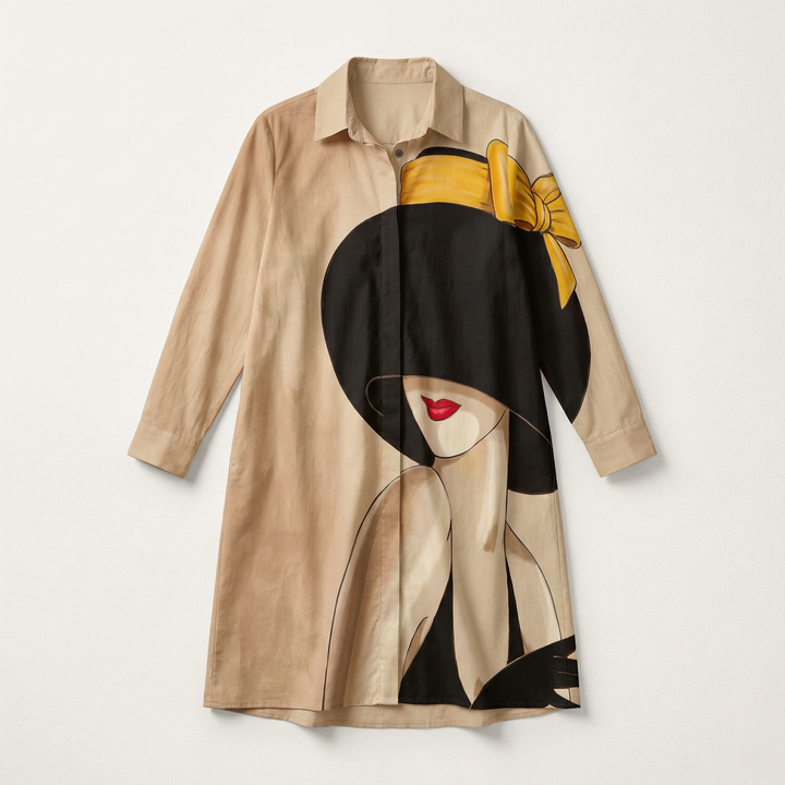 Women’s Floral Print Shirt Dress – Long Sleeve Button-Down Casual Midi Dress