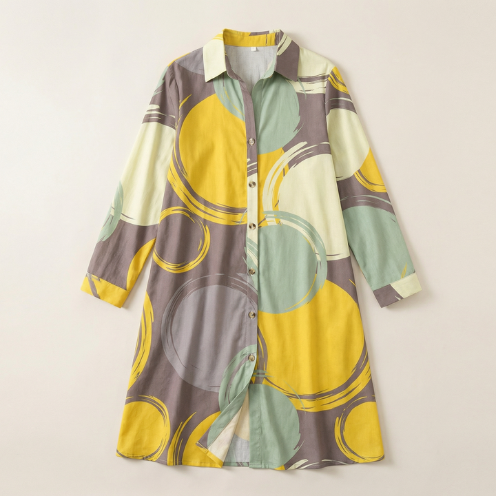 Women’s Floral Print Shirt Dress – Long Sleeve Button-Down Casual Midi Dress