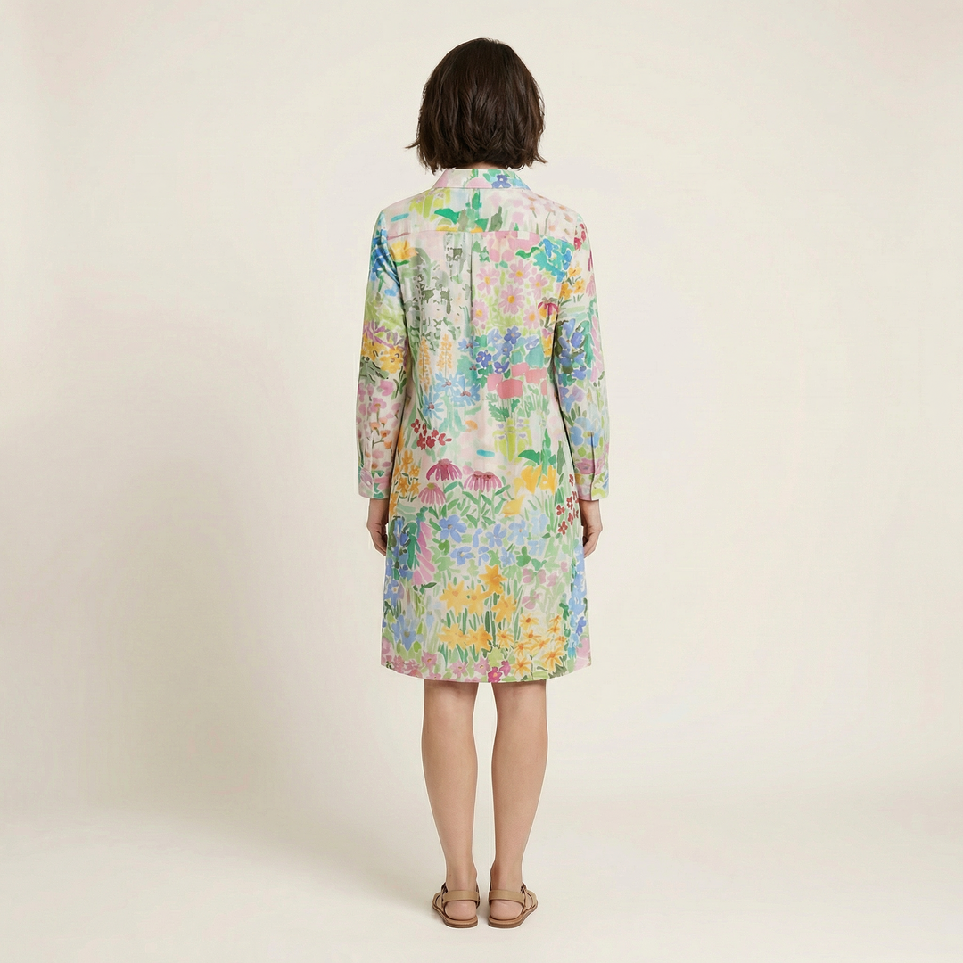 Women’s Floral Print Shirt Dress – Long Sleeve Button-Down Casual Midi Dress