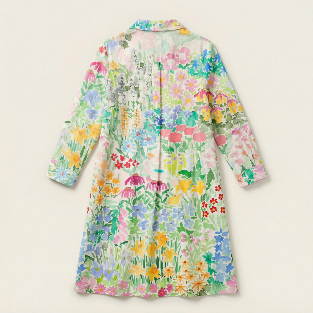 Women’s Floral Print Shirt Dress – Long Sleeve Button-Down Casual Midi Dress