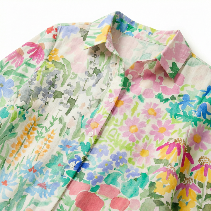 Women’s Floral Print Shirt Dress – Long Sleeve Button-Down Casual Midi Dress