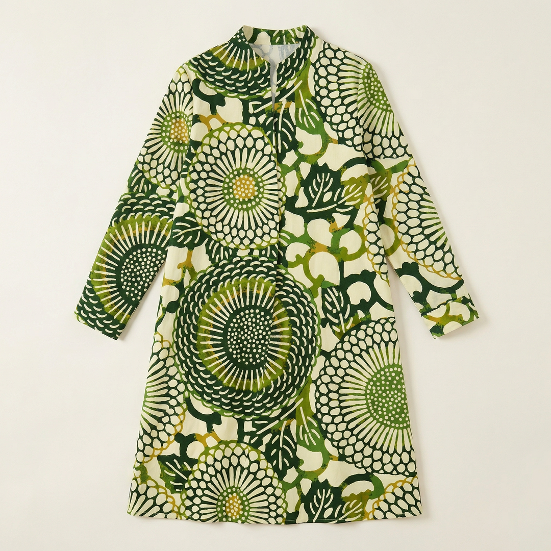 Women’s Floral Print Shirt Dress – Long Sleeve Button-Down Casual Midi Dress