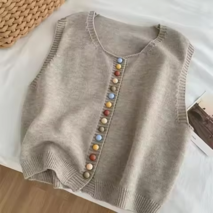 Women’s Knitted Vest – Sleeveless Button-Front Design
