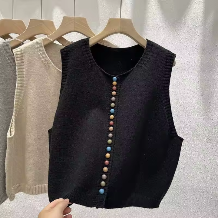 Women’s Knitted Vest – Sleeveless Button-Front Design