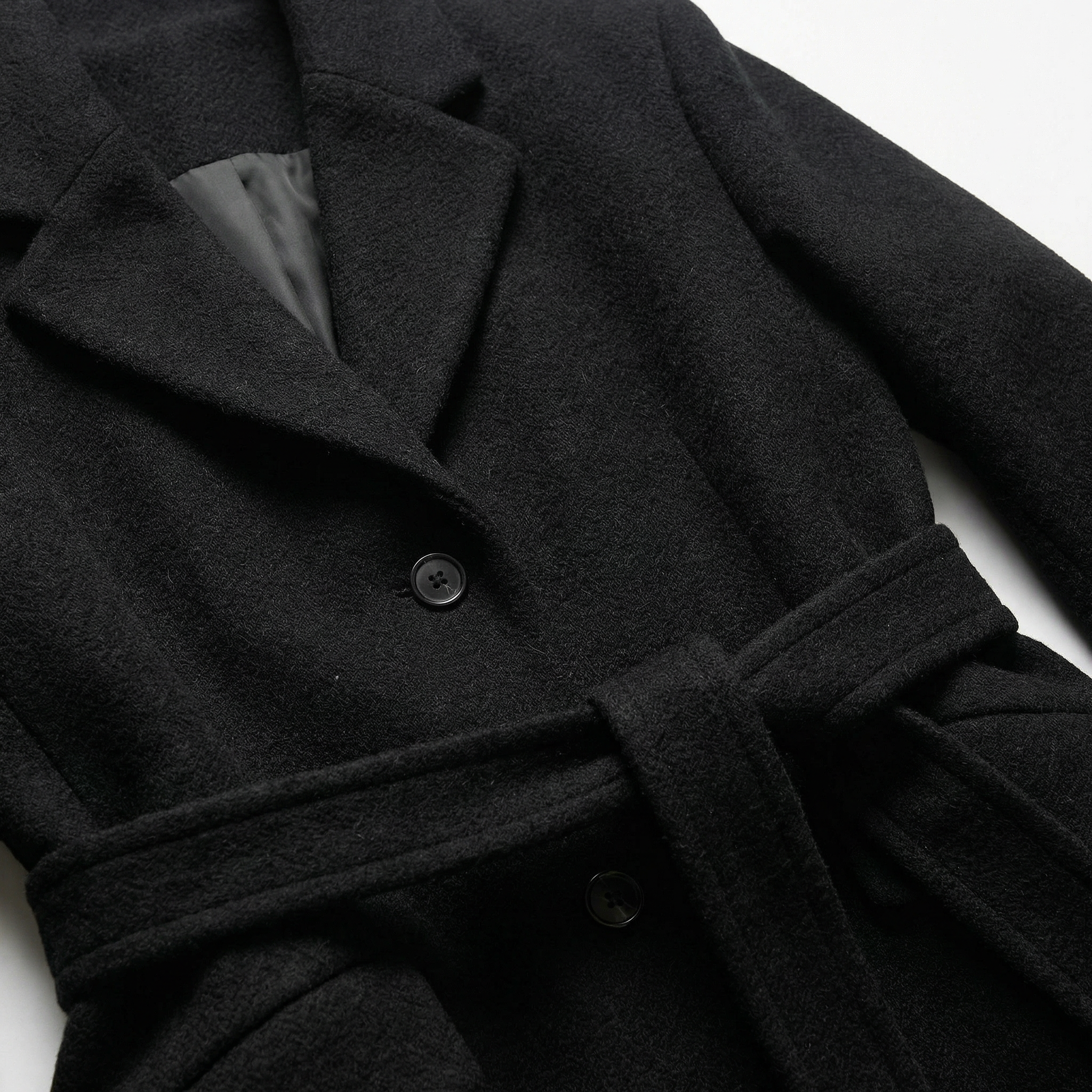 Women’s Long Coat – Button Front, Belted Waist Design