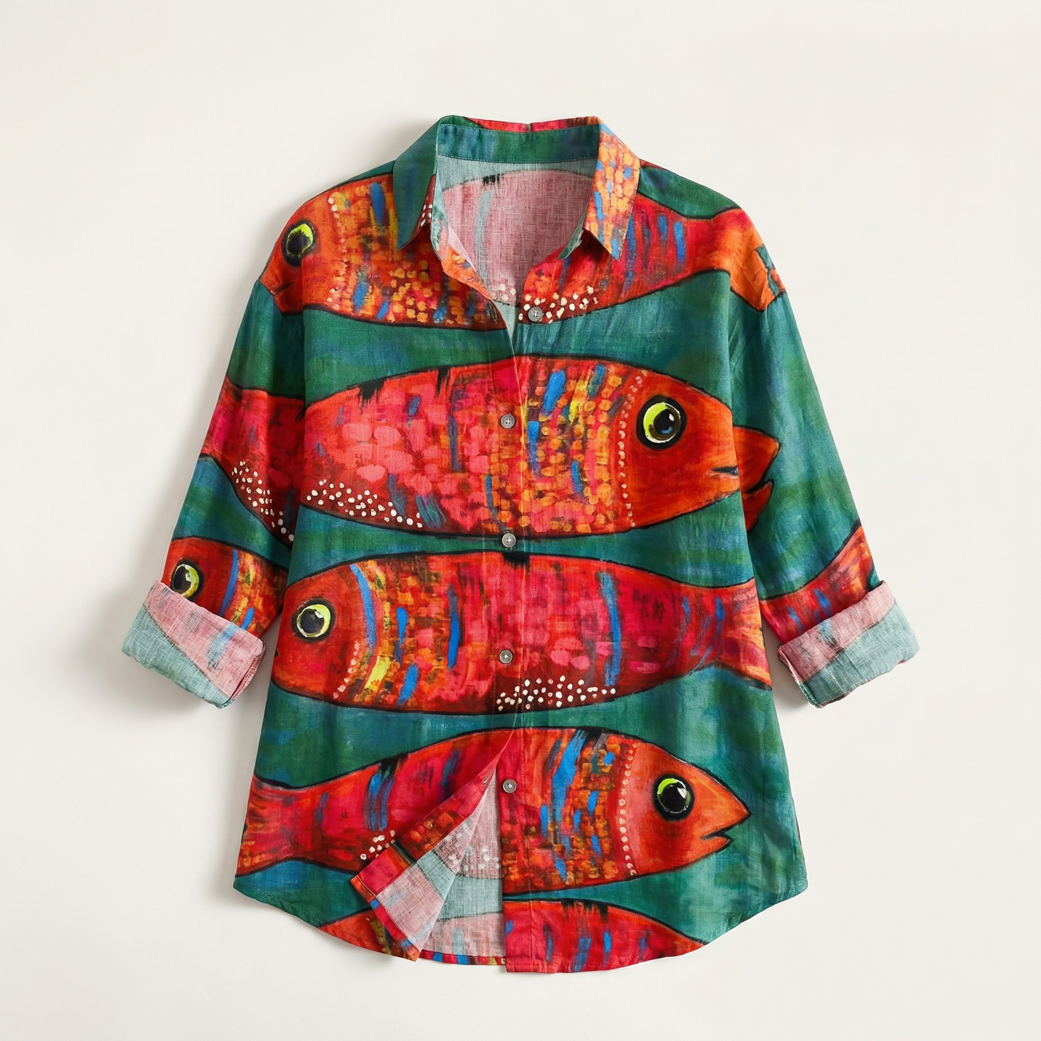 Women’s Long Sleeve Printed Shirt – Button Front Design