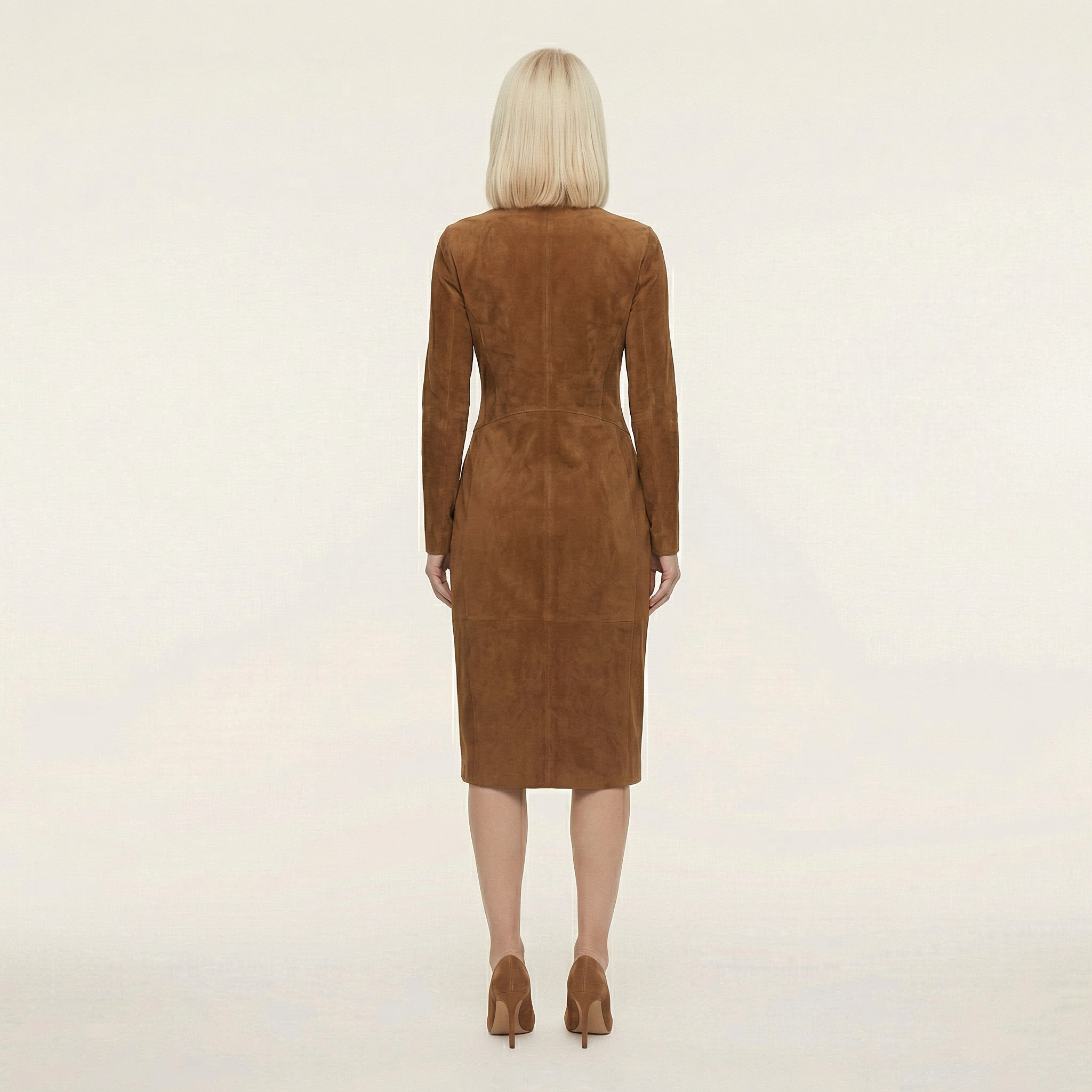 Women’s Long Sleeve Solid Color Midi Dress – High Neck Design