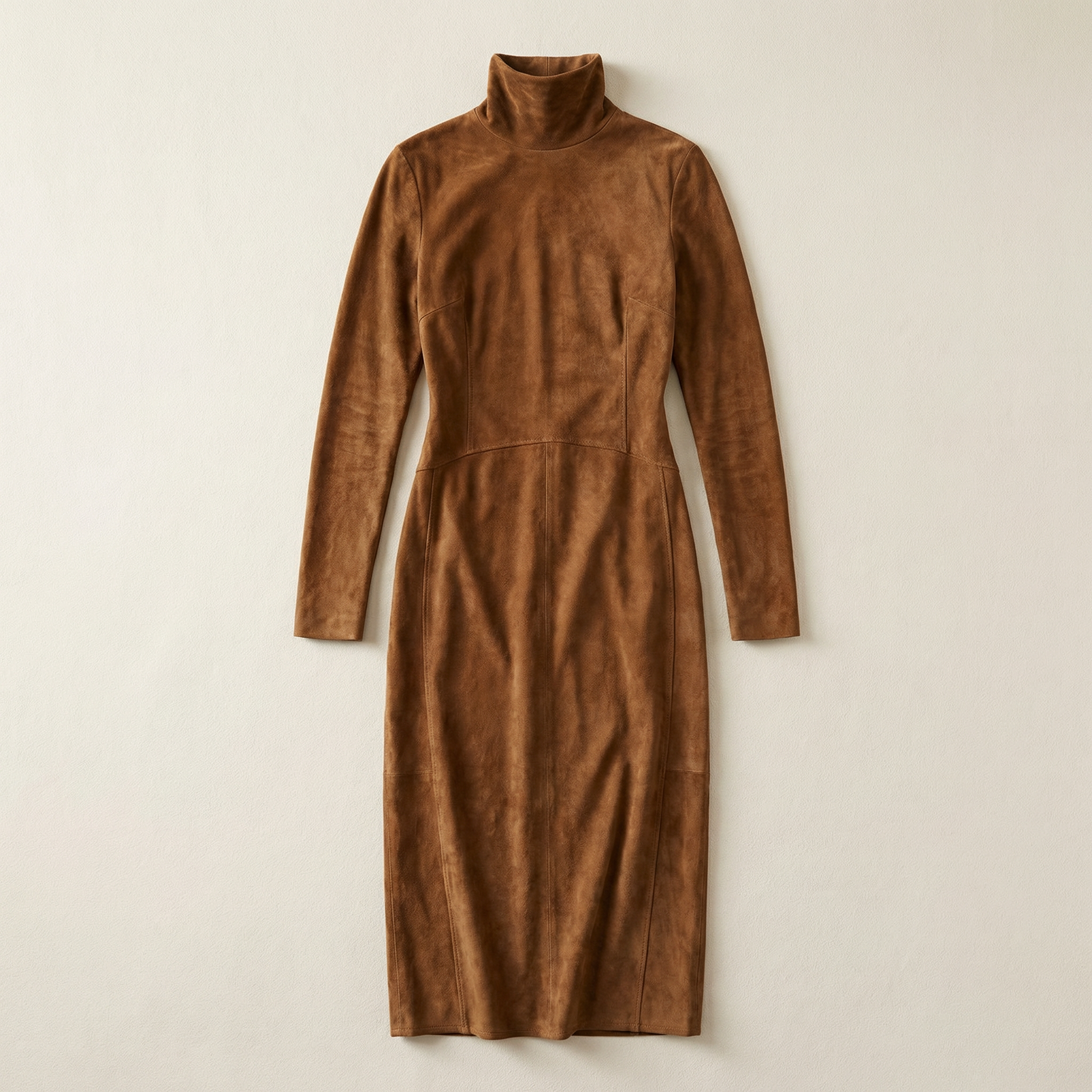 Women’s Long Sleeve Solid Color Midi Dress – High Neck Design