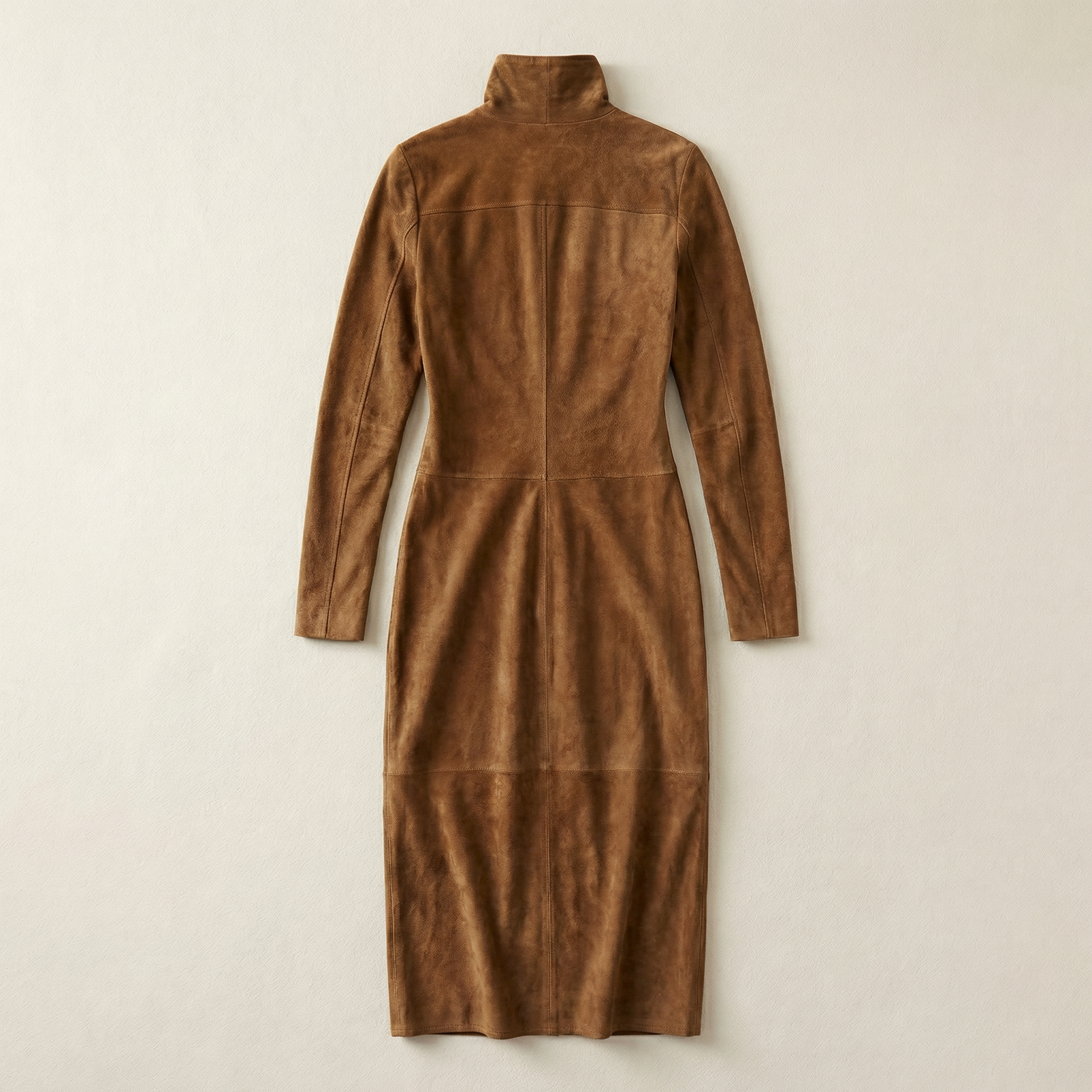 Women’s Long Sleeve Solid Color Midi Dress – High Neck Design