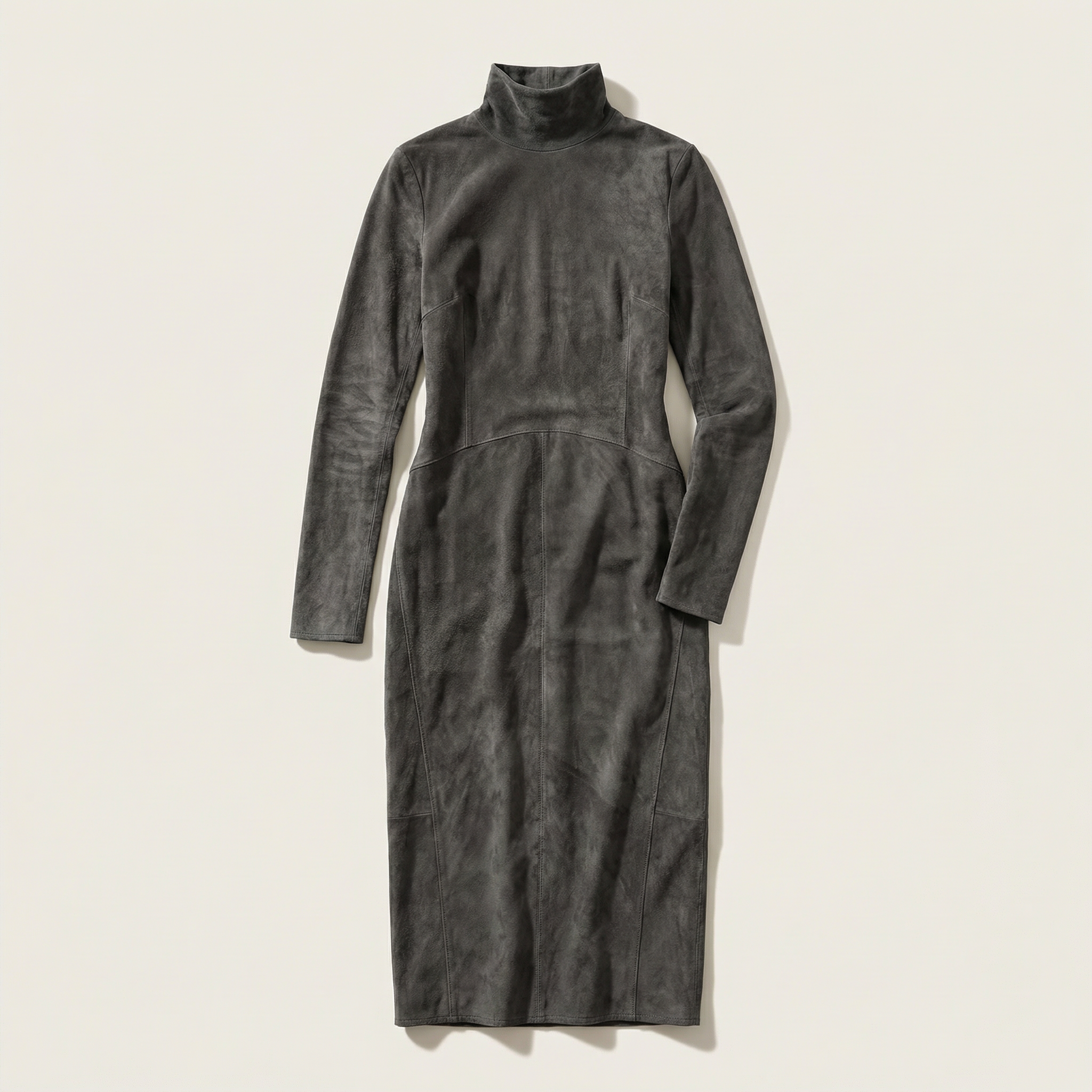 Women’s Long Sleeve Solid Color Midi Dress – High Neck Design