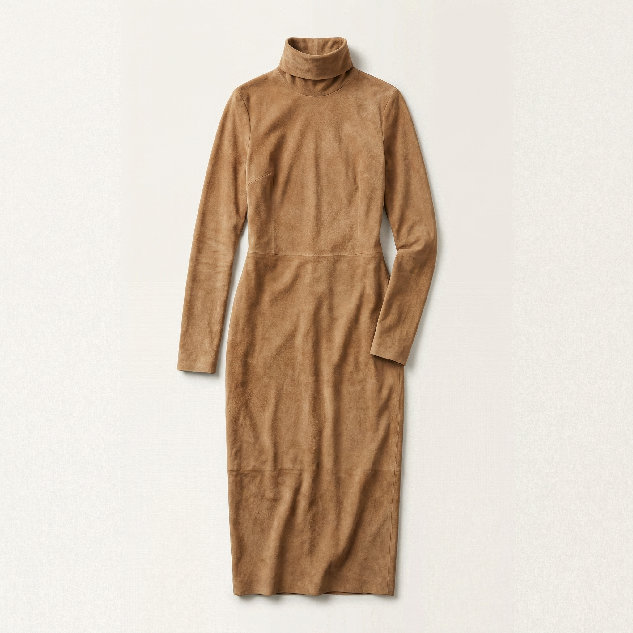 Women’s Long Sleeve Solid Color Midi Dress – High Neck Design