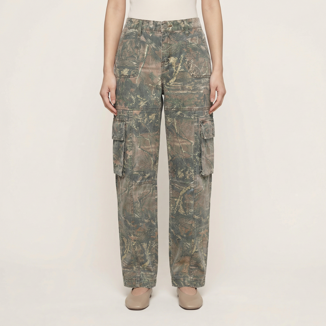 Women’s Patchwork Drawstring Denim Pants – Casual Wide Leg Utility Trousers