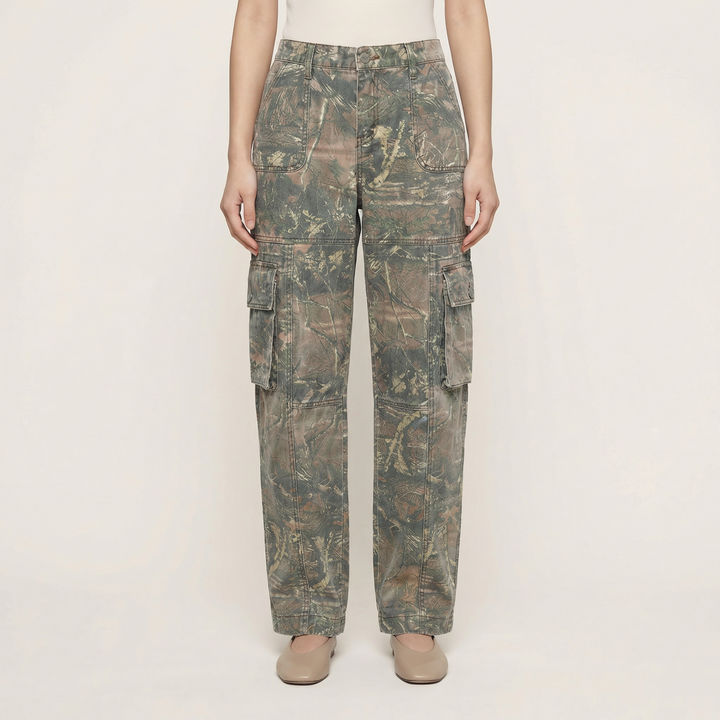 Women’s Patchwork Drawstring Denim Pants – Casual Wide Leg Utility Trousers