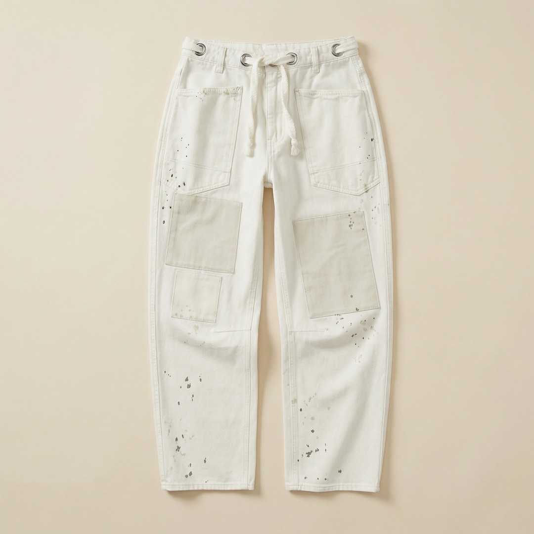 Women’s Patchwork Drawstring Pants – Casual Wide Leg Utility Trousers