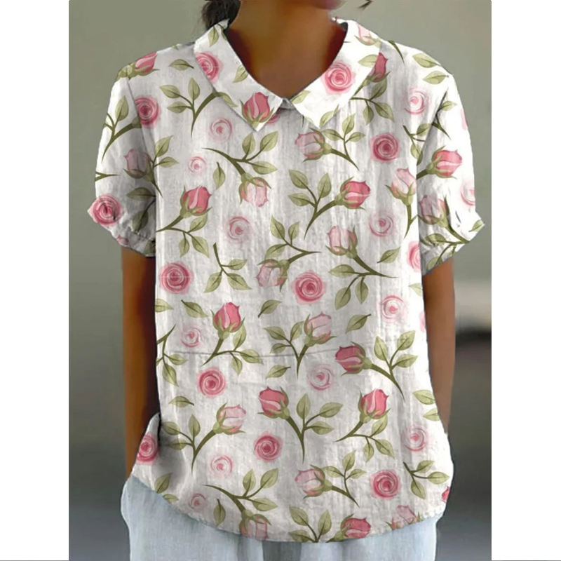 Women’s Short Sleeve Printed Shirt – Button Front