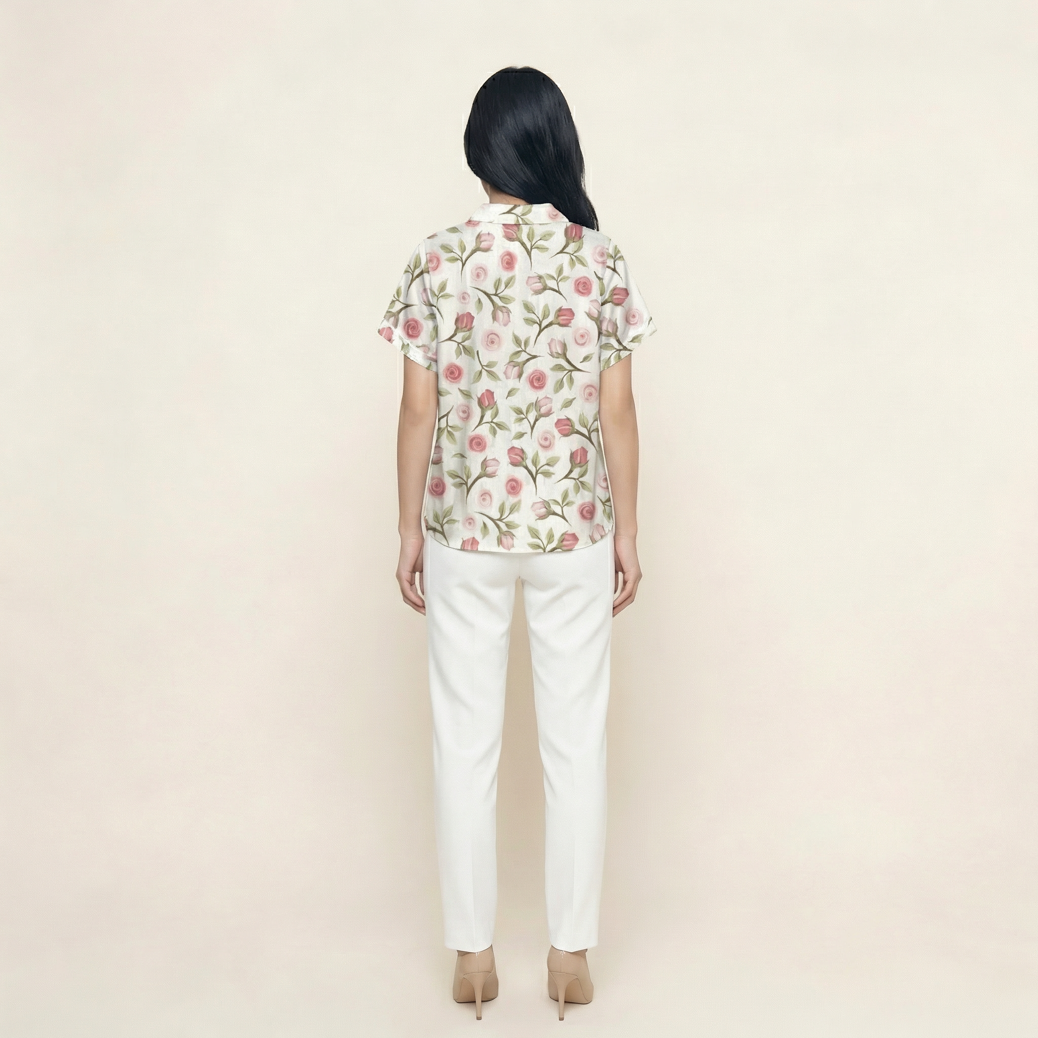 Women’s Short Sleeve Printed Shirt – Button Front