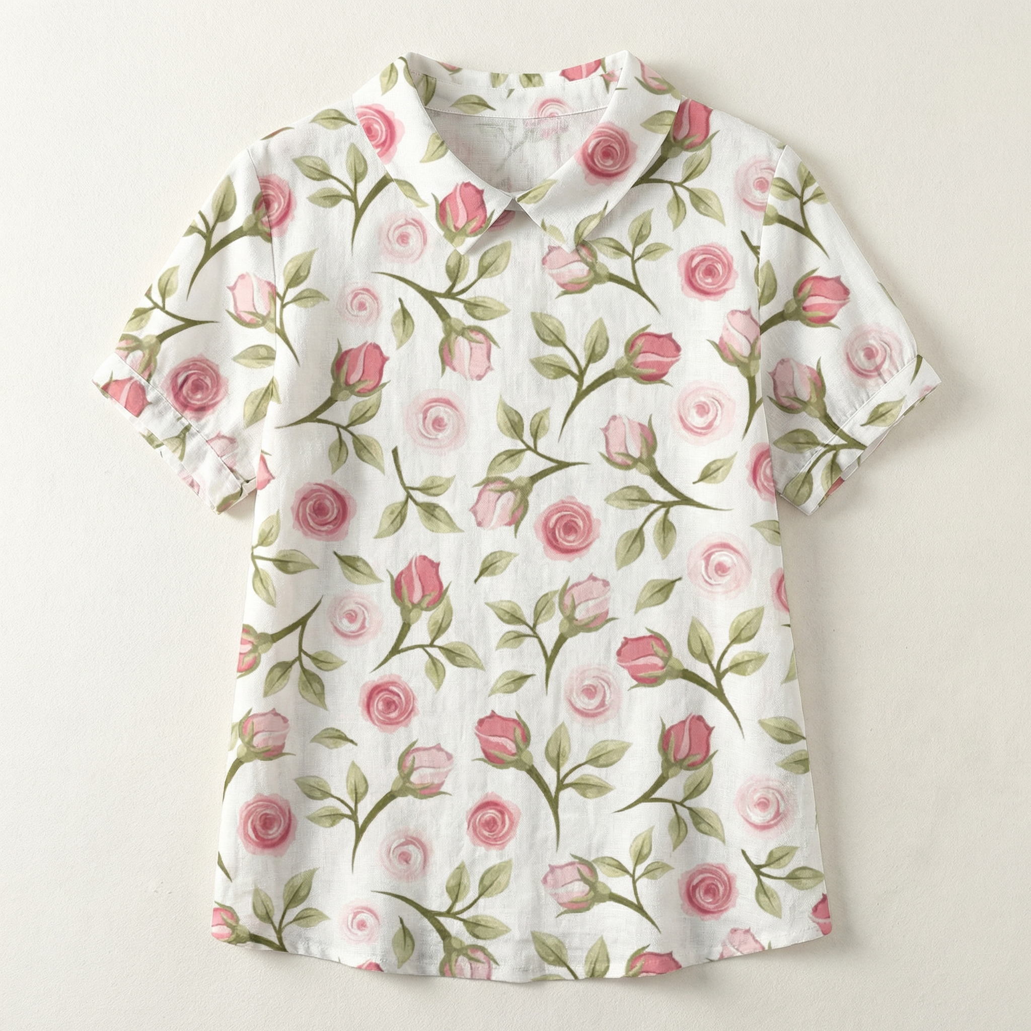 Women’s Short Sleeve Printed Shirt – Button Front