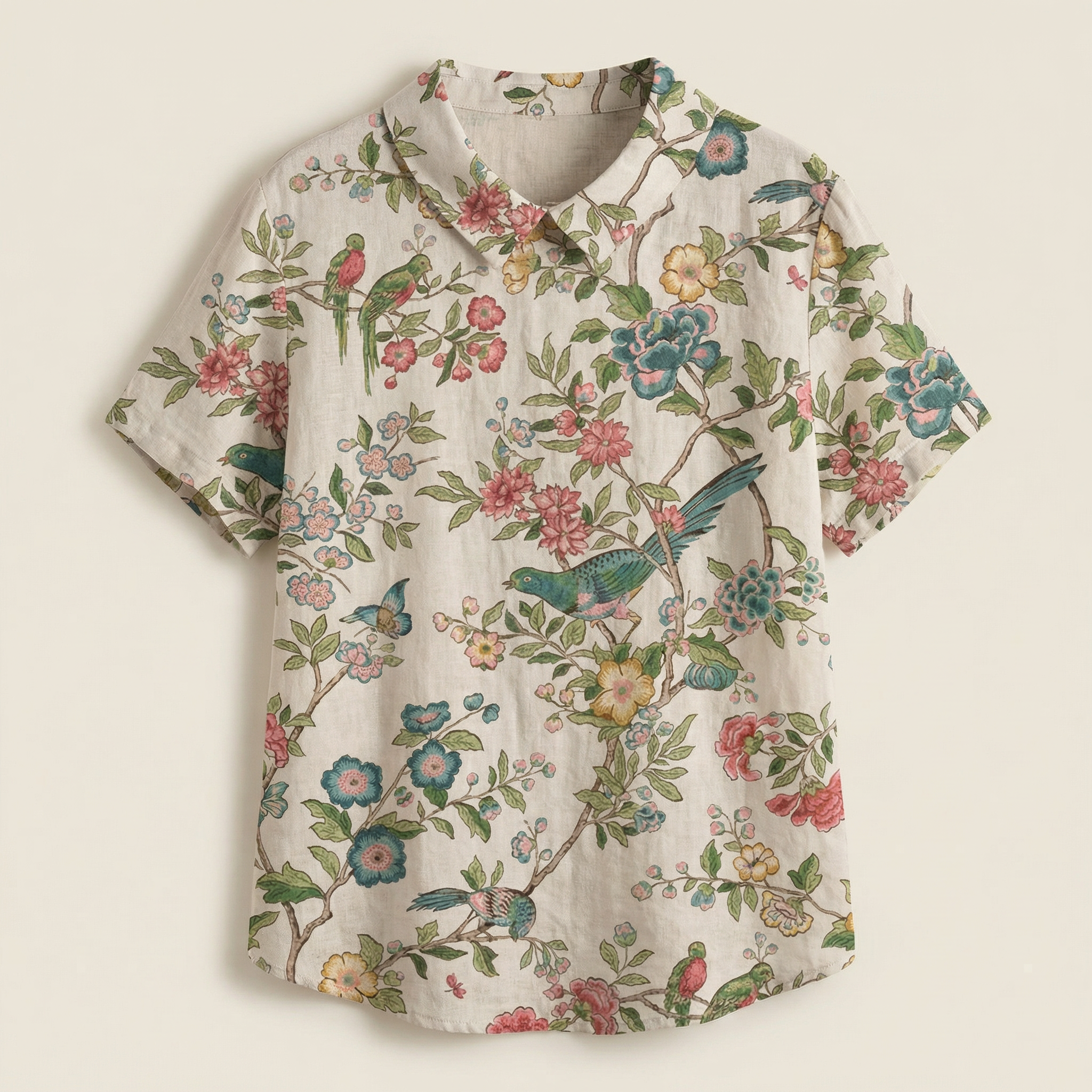 Women’s Short Sleeve Printed Shirt – Button Front