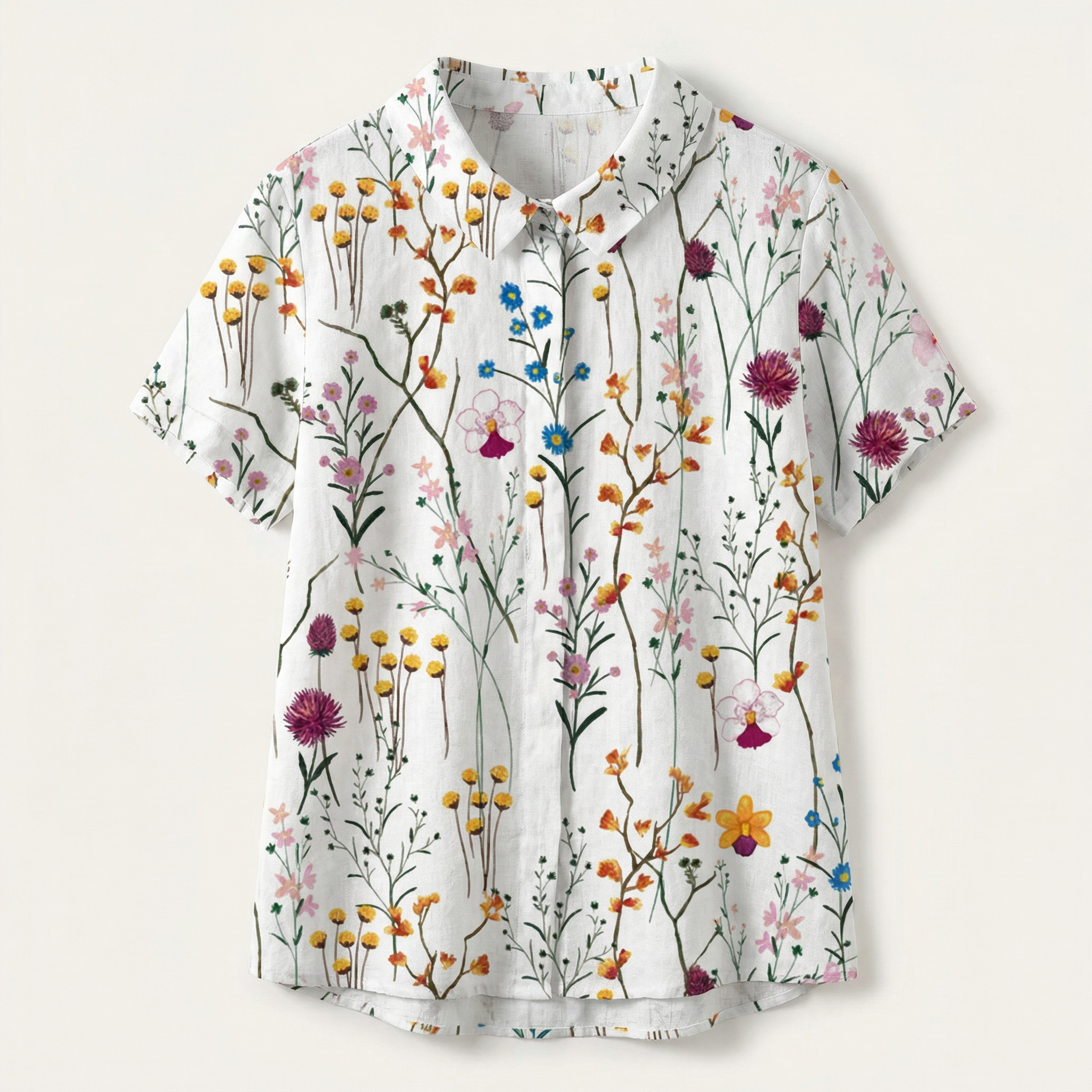 Women’s Short Sleeve Printed Shirt – Button Front