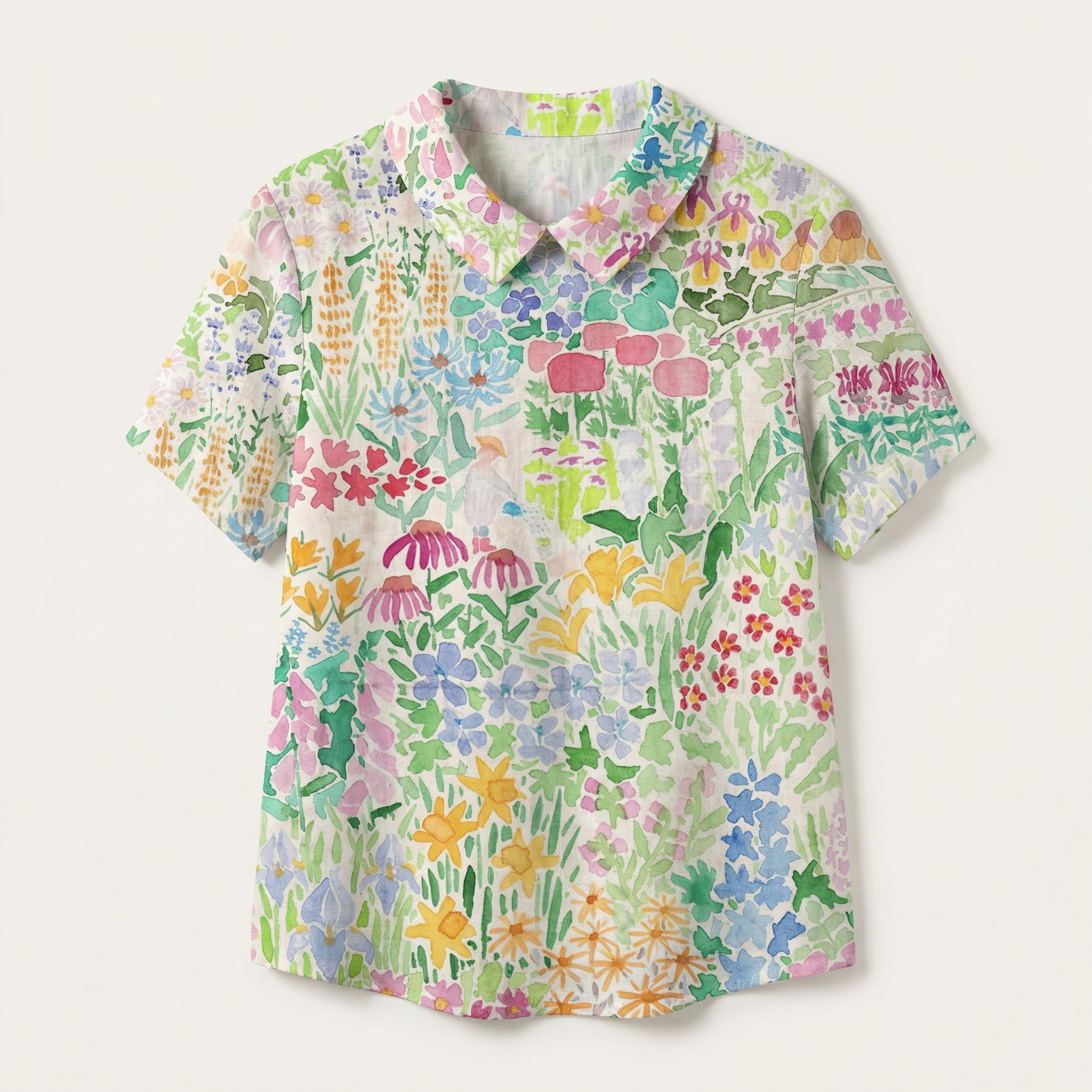 Women’s Short Sleeve Printed Shirt – Button Front