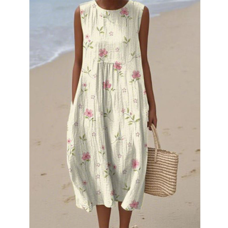 Women’s Sleeveless Printed Midi Dress – Floral Pattern