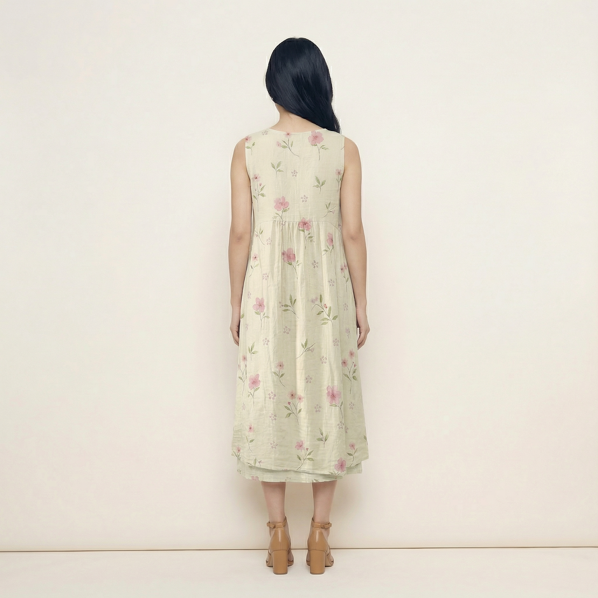 Women’s Sleeveless Printed Midi Dress – Floral Pattern