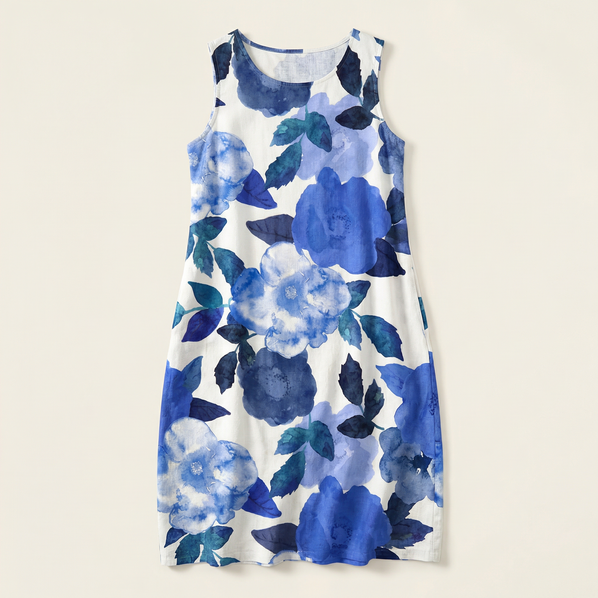 Women’s Sleeveless Printed Midi Dress – Floral Pattern