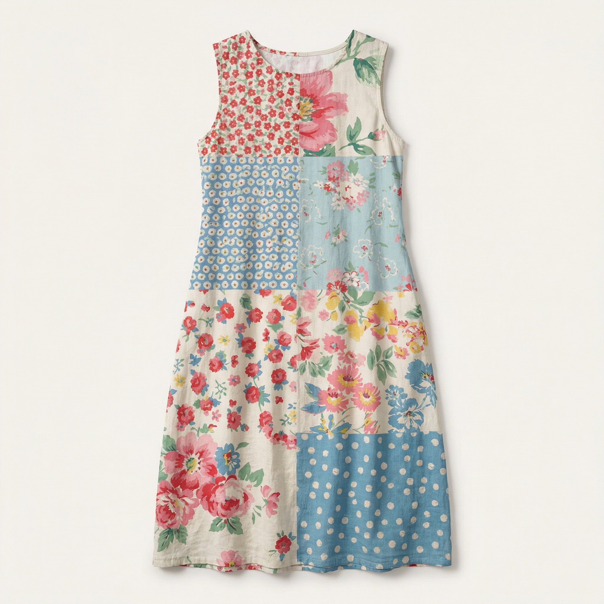 Women’s Sleeveless Printed Midi Dress – Floral Pattern