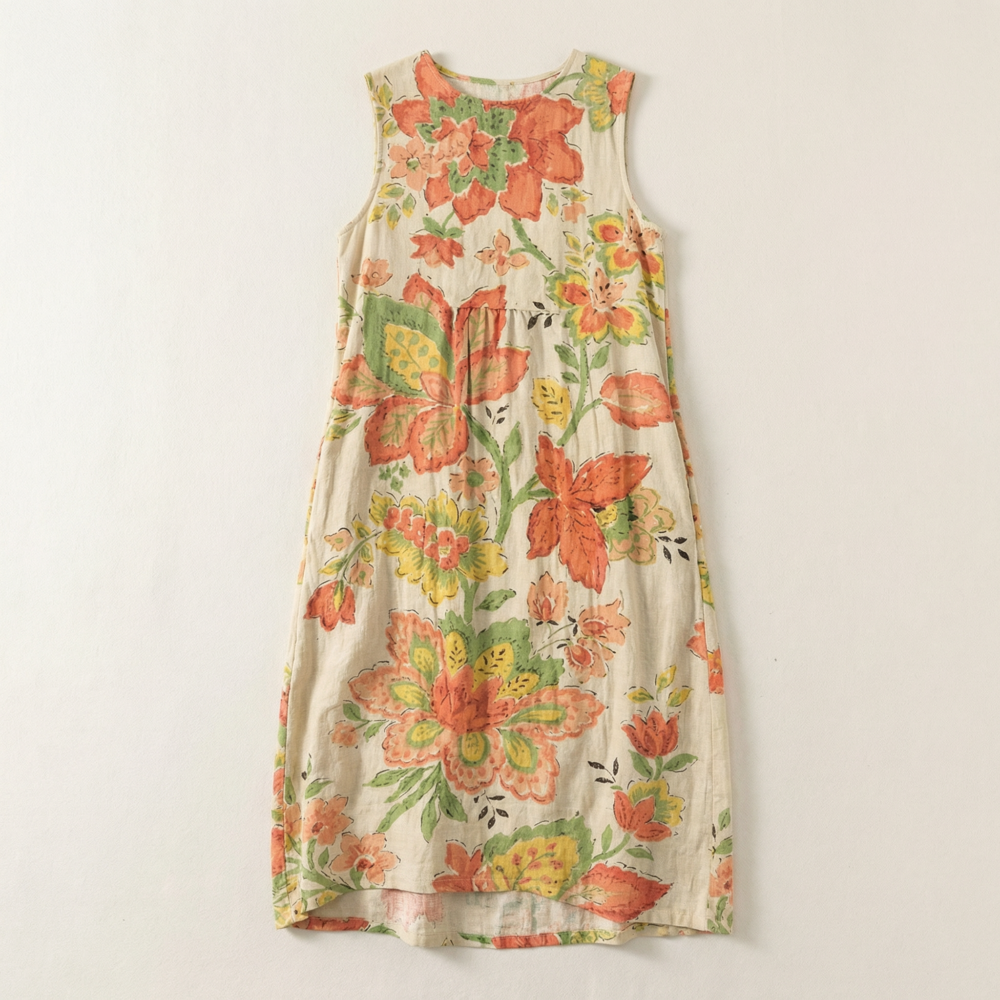 Women’s Sleeveless Printed Midi Dress – Floral Pattern