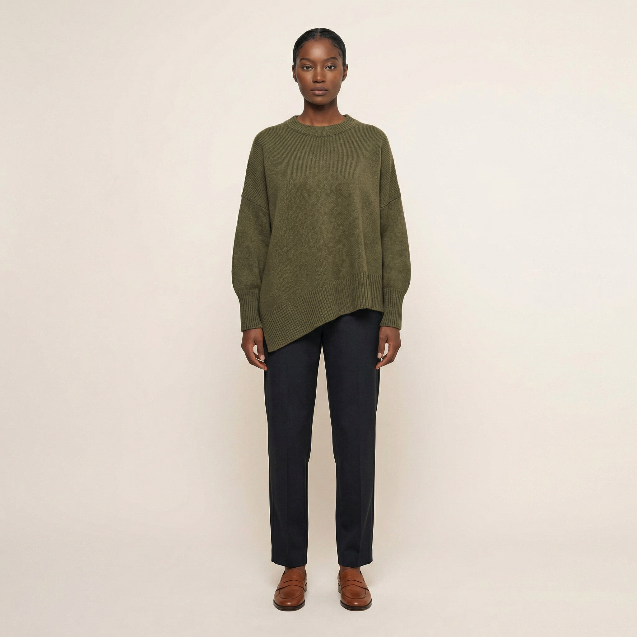 Women’s Solid Color Knit Sweater – Batwing Sleeve Design