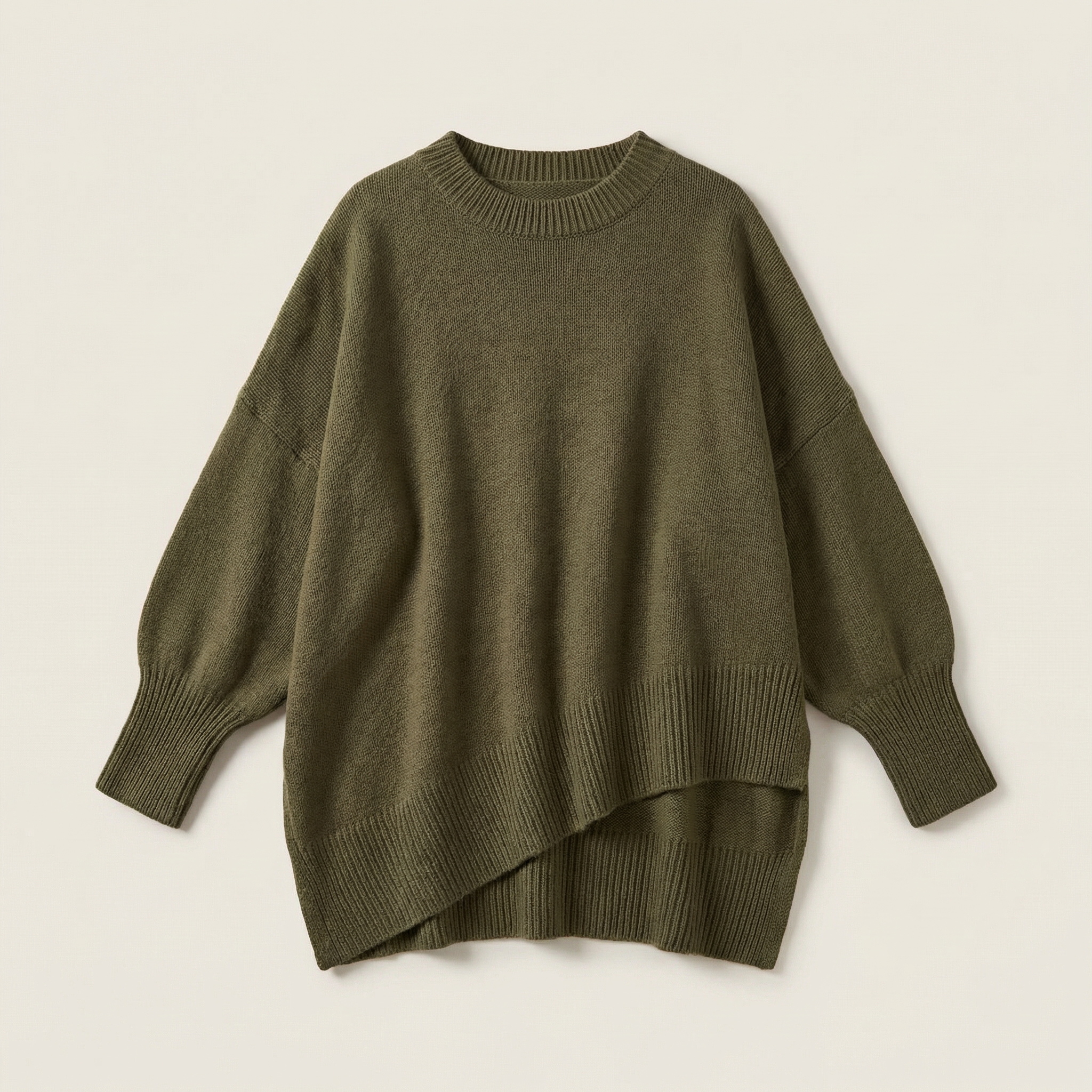 Women’s Solid Color Knit Sweater – Batwing Sleeve Design