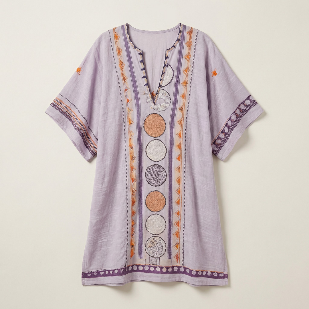 Women’s V-Neck Embroidered Mini Dress – Loose Fit Short Sleeve Casual Beach Dress