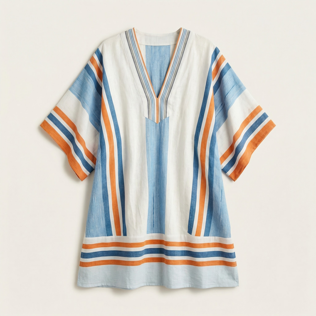 Women’s V-Neck Embroidered Mini Dress – Loose Fit Short Sleeve Casual Beach Dress