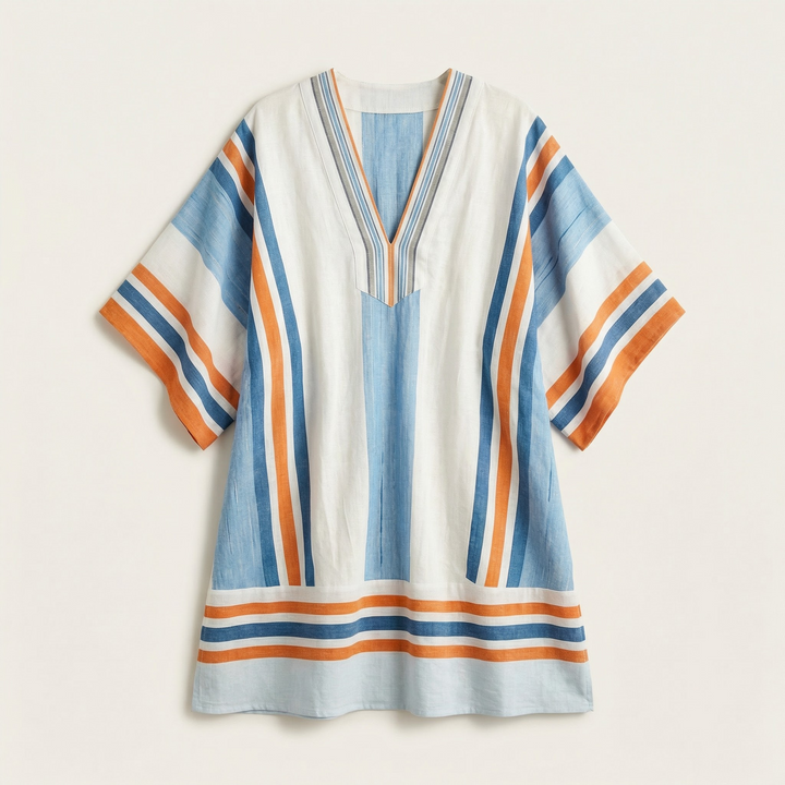 Women’s V-Neck Embroidered Mini Dress – Loose Fit Short Sleeve Casual Beach Dress