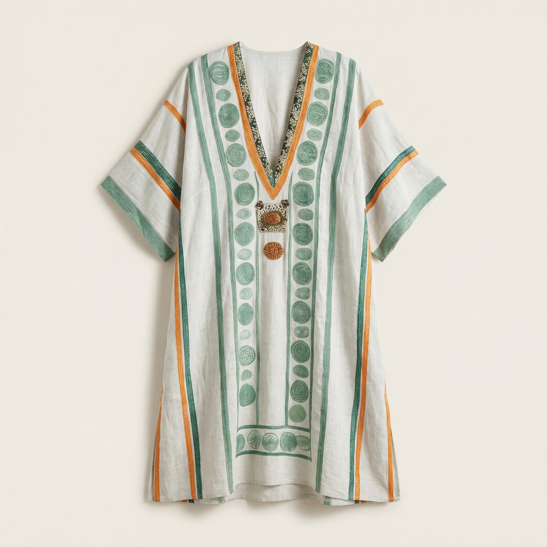 Women’s V-Neck Embroidered Mini Dress – Loose Fit Short Sleeve Casual Beach Dress