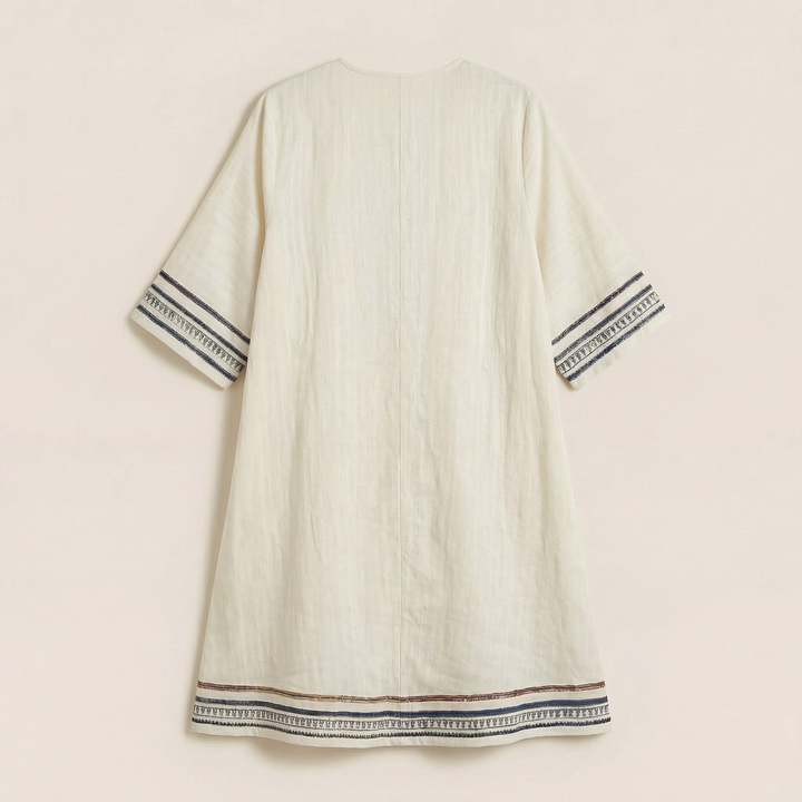 Women’s V-Neck Embroidered Mini Dress – Loose Fit Short Sleeve Casual Beach Dress