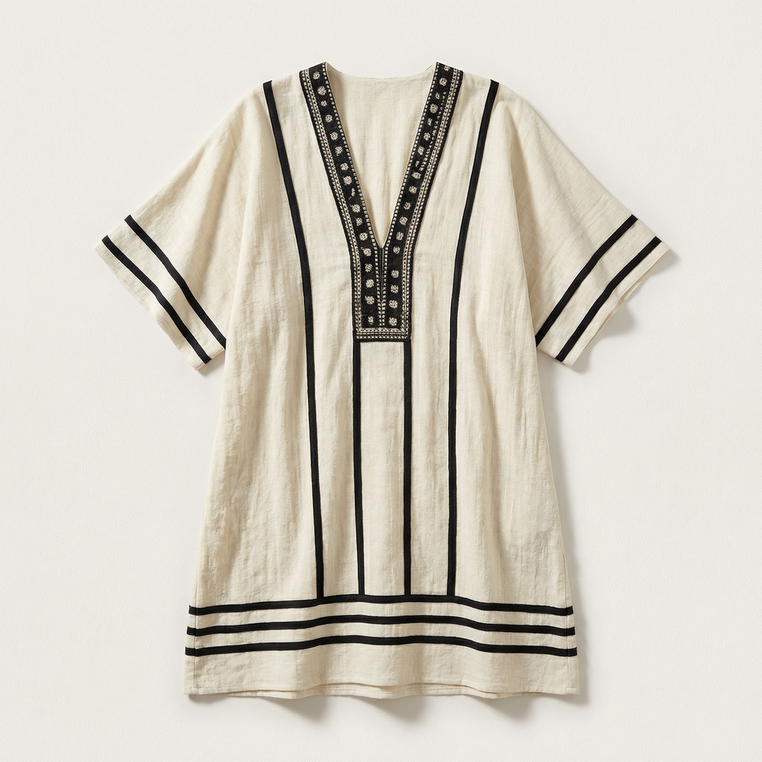 Women’s V-Neck Embroidered Mini Dress – Loose Fit Short Sleeve Casual Beach Dress