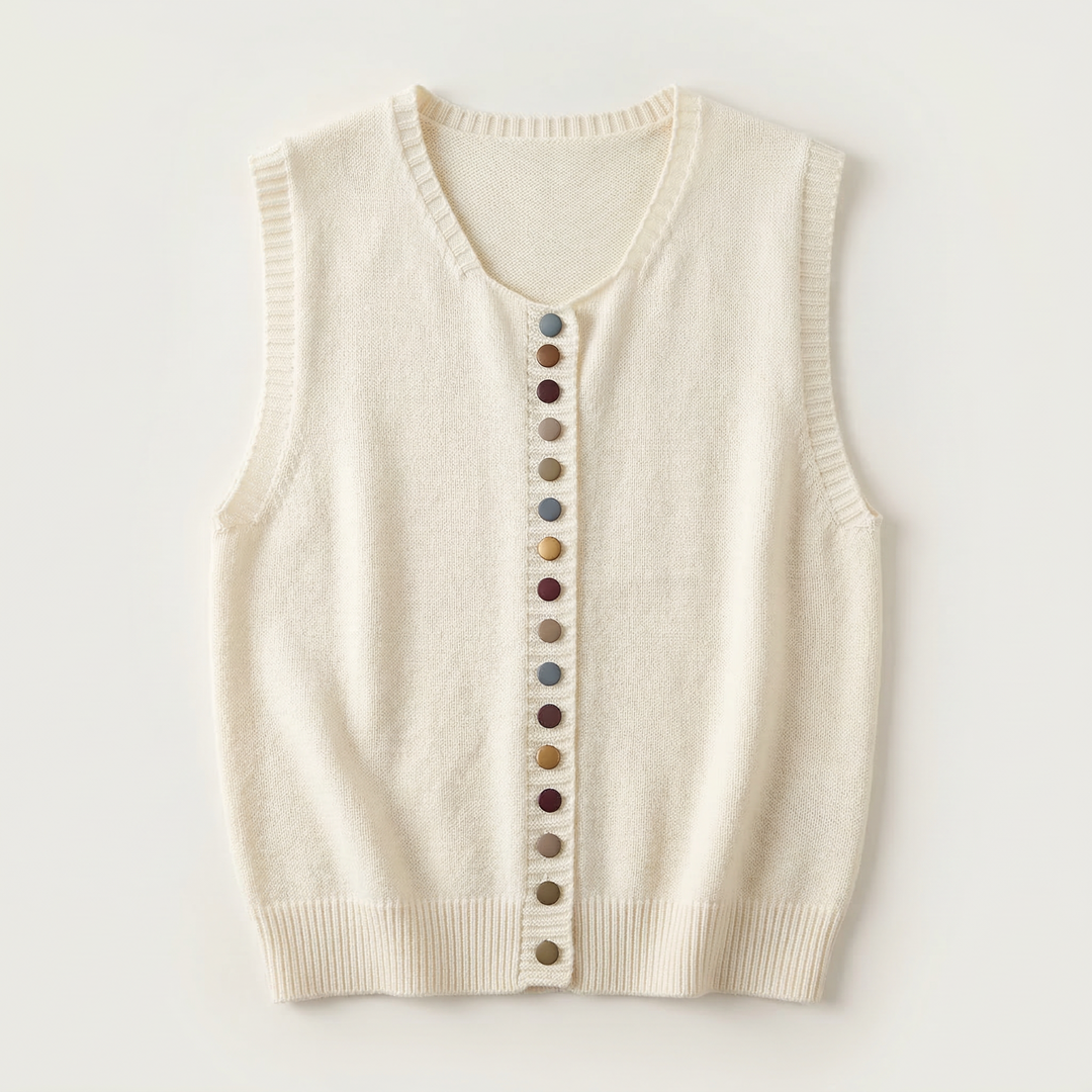 Women’s Knitted Vest – Sleeveless Button-Front Design