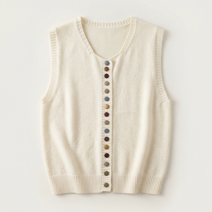 Women’s Knitted Vest – Sleeveless Button-Front Design