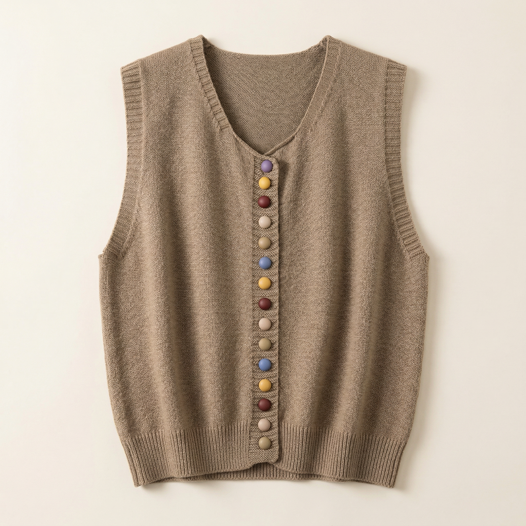 Women’s Knitted Vest – Sleeveless Button-Front Design