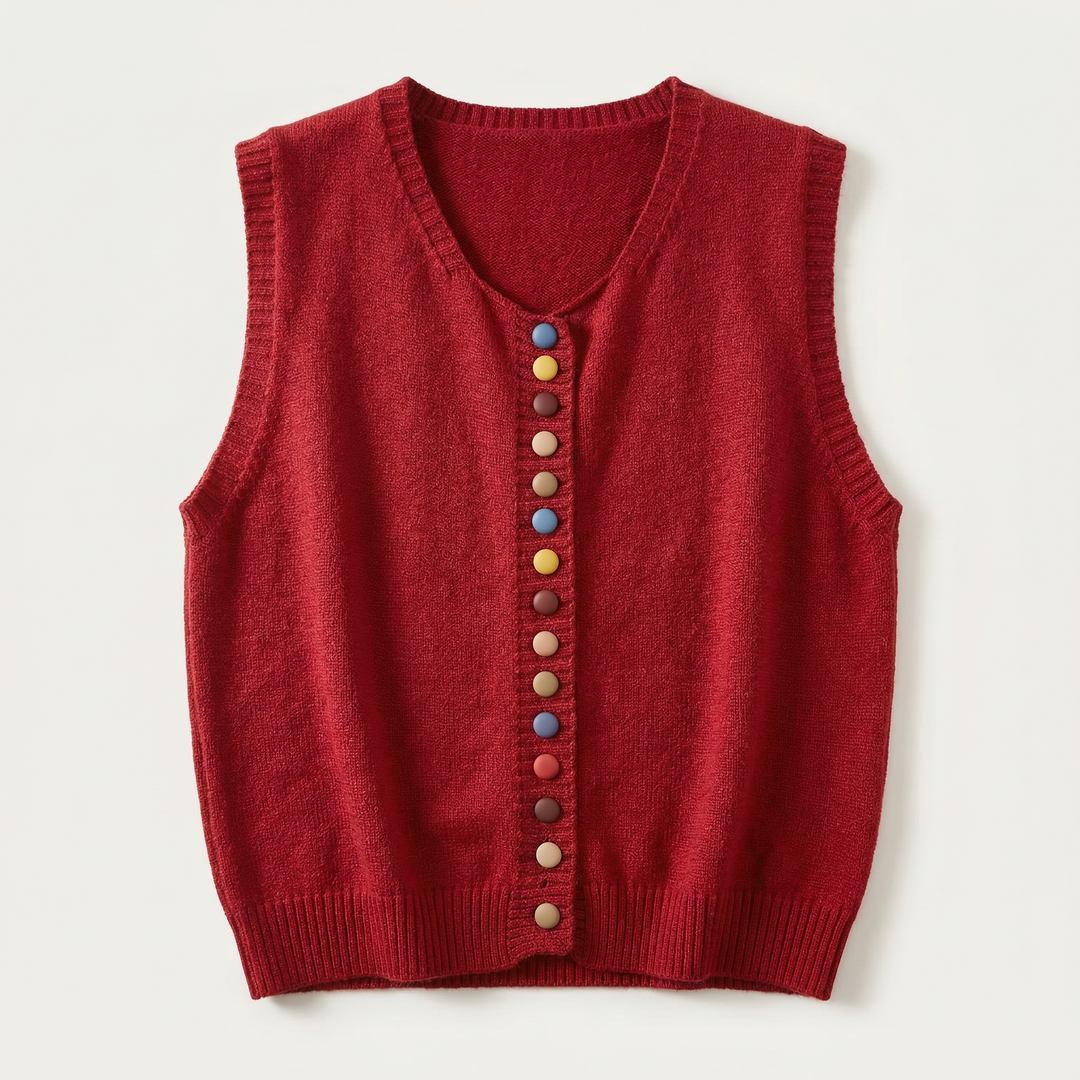 Women’s Knitted Vest – Sleeveless Button-Front Design