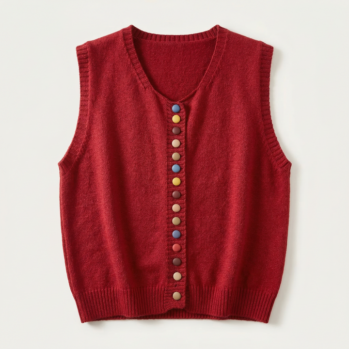 Women’s Knitted Vest – Sleeveless Button-Front Design